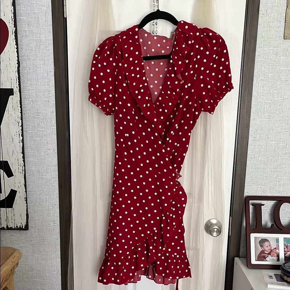 SHEIN Red Puff Sleeve Plunge Sundress